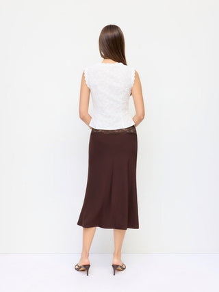 Satin Lace Mid Rise Waist Midi Skirt