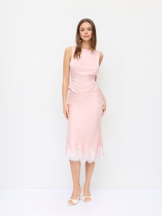 Satin Sleeveless Top and Lace Trim Maxi Skirt Set