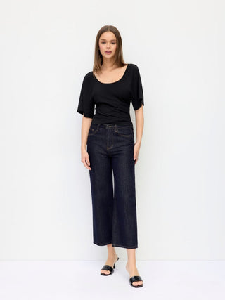 Scoop Neck Batwing Sleeve Backless Metal Detail Top