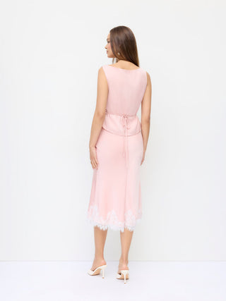 Satin Sleeveless Top and Lace Trim Maxi Skirt Set