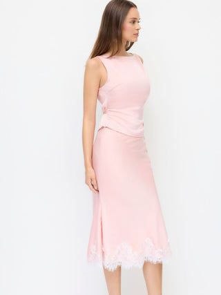 Satin Sleeveless Top and Lace Trim Maxi Skirt Set