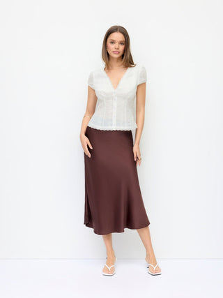 Eyelet V-neck Lace Trim Short Sleeve Blouse