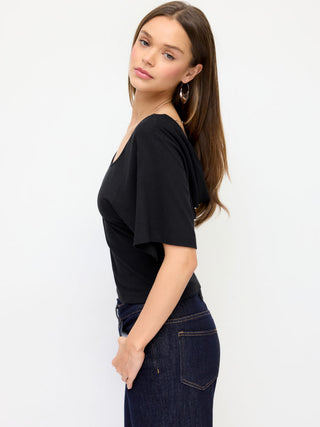 Scoop Neck Batwing Sleeve Backless Metal Detail Top