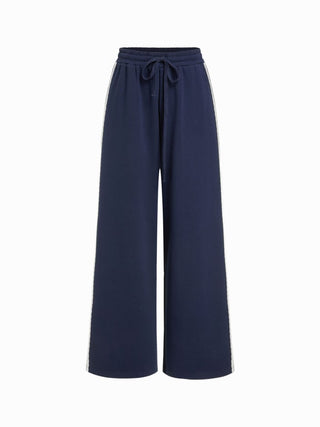 Low Rise Floral Trim Side Stripe Wide Leg Sweatpants