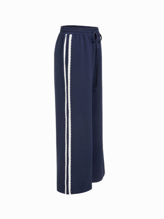 Low Rise Floral Trim Side Stripe Wide Leg Sweatpants