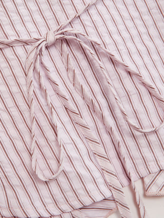 Cotton-blend Striped Ruffled Short Sleeve Blouse