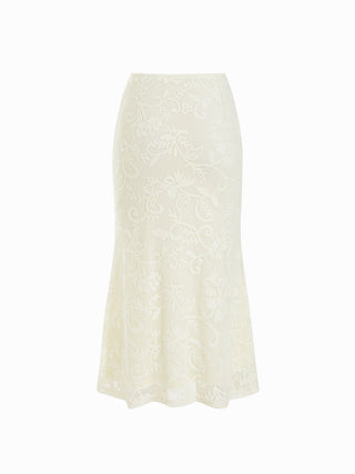 Lace Floral Lace up Backless Top & Cotton-blend Low Rise Midi Skirt Set