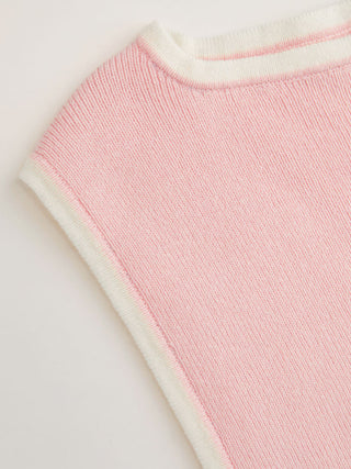 Knit Boat Neck Colorblock Ruffled Hem Metal Button Vest