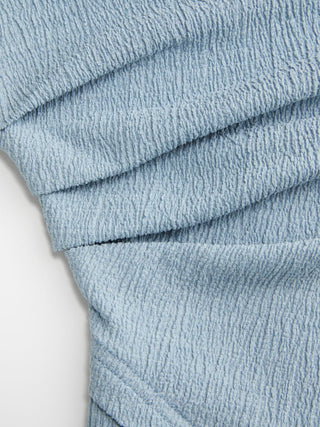 Textured Boat Neck Ruched Asymmetrical Hem Short Sleeve Tee