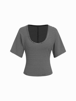 Cotton-blend U-neckline Short Bell Sleeve Tee
