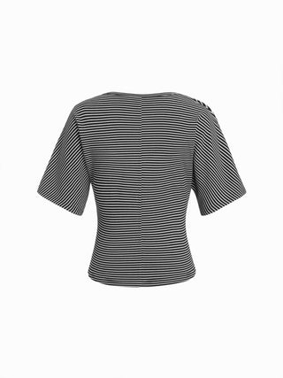 Cotton-blend U-neckline Short Bell Sleeve Tee