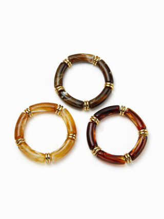 3PCS RESIN BAMBOO TUBE BRACELET SET