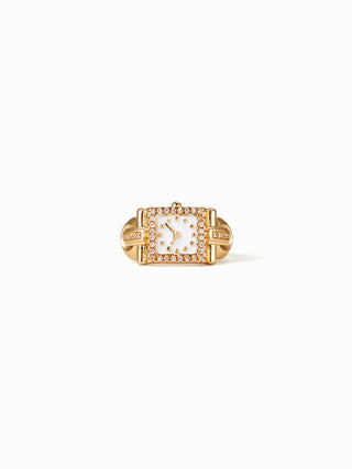 CLOCK & RHINESTONE OPEN RING