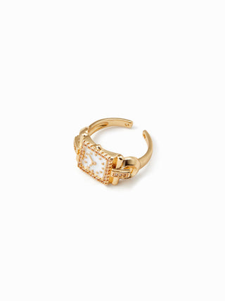 CLOCK & RHINESTONE OPEN RING
