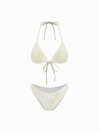Halter Shell Embroidery Triangle Bikini Set