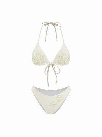 Halter Shell Embroidery Triangle Bikini Set
