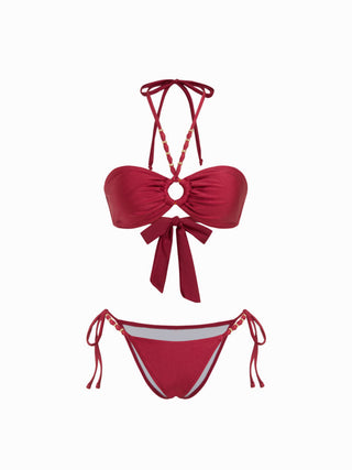 Halter Neckline Criss-Cross Bowknot Tie Side Bikini Set