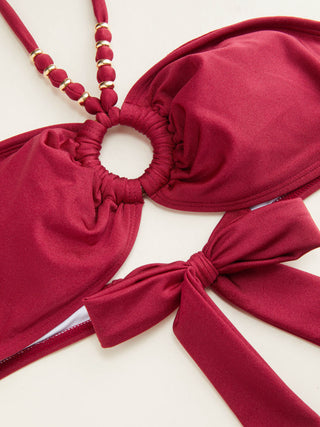 Halter Neckline Criss-Cross Bowknot Tie Side Bikini Set