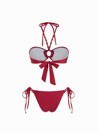 Halter Neckline Criss-Cross Bowknot Tie Side Bikini Set