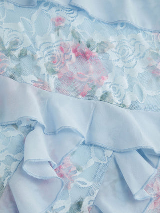 Lace V-neck Floral Ruffle Maxi Dress