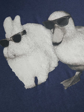 Asymmetrical Neck Rabbit & Duck Graphic Tee