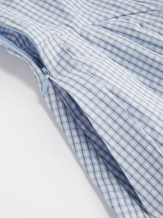 Cotton-blend Gingham Stand Collar Tie Neck Shirt Midi Dress