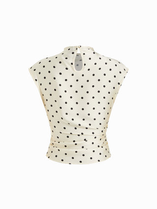 Woven Stand Collar Ruched Crop Blouse