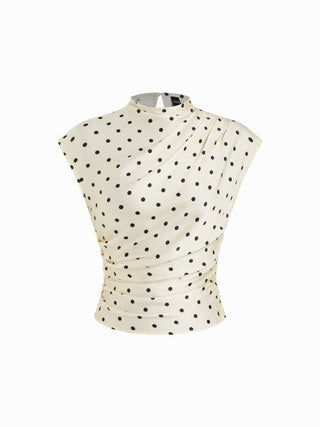 Woven Stand Collar Ruched Crop Blouse