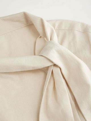 Linen-blend Striped High Neck Knotted Blouse With Scarf