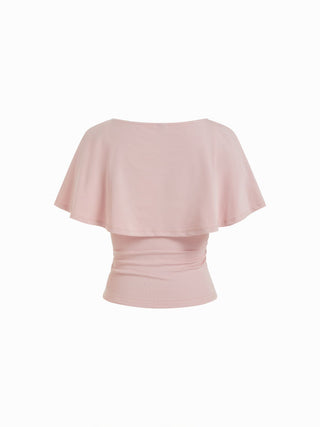 Cotton-blend V-neck Surplice Bell Sleeve Top