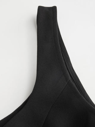 Cotton-blend Color-block Square Neck Peplum A-line Maxi Dress With Belt