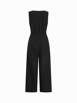 Square Neck Button Detail Mid Rise Straight Leg Jumpsuit