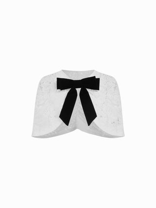 Cotton-blend Lace V-neck Bowknot A-line Mini Dress