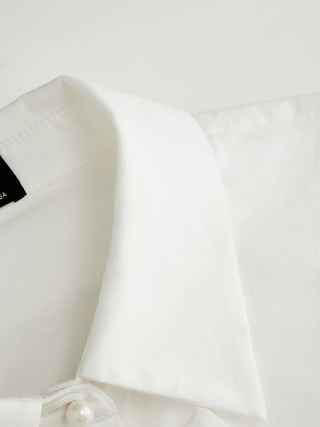 Cotton-blend Short Sleeve Pearl Detail Bowknot Blouse
