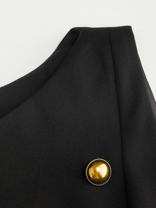 Boat Neck Metal Detail A-line Mini Dress