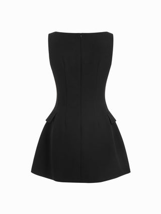 Boat Neck Metal Detail A-line Mini Dress