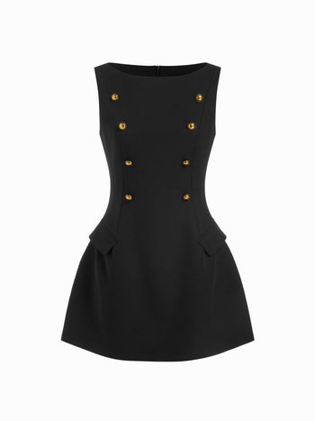 Boat Neck Metal Detail A-line Mini Dress