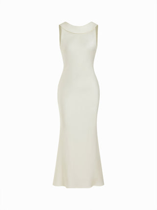 Satin Boat Neck Backless Bowknot Mermaid Maxi Dress