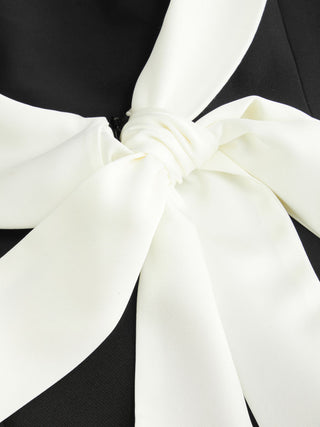 Colorblock Boat Neck Backless Bowknot A-line Mini Dress