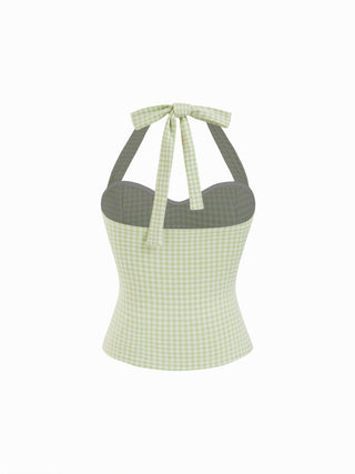 Cotton Polka Dot Halter Neck Ruched Tie Back Top