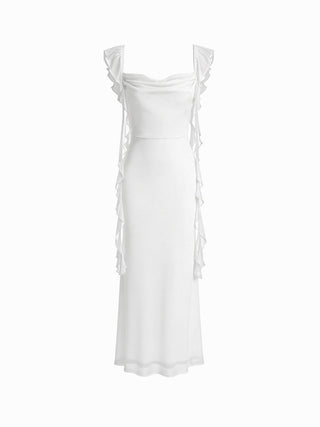 Mesh Ruffle Hem Maxi Dress