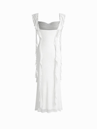 Mesh Ruffle Hem Maxi Dress