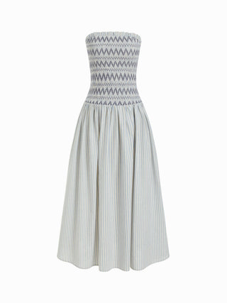 Cotton Striped Bandeau Ruched A-line Maxi Dress