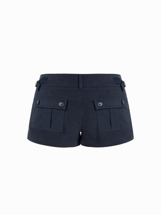 Cotton-blend Low Rise Utility Pocket Micro Shorts