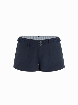 Cotton-blend Low Rise Utility Pocket Micro Shorts
