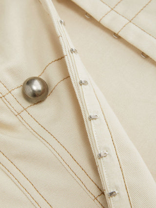 Cotton-Blend Peter Pan Collar Puff Sleeve Metal Detail Blouse
