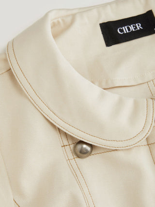 Cotton-Blend Peter Pan Collar Puff Sleeve Metal Detail Blouse