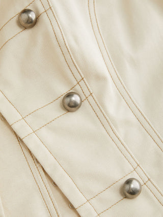 Cotton-Blend Peter Pan Collar Puff Sleeve Metal Detail Blouse