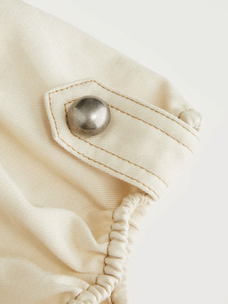 Cotton-Blend Peter Pan Collar Puff Sleeve Metal Detail Blouse