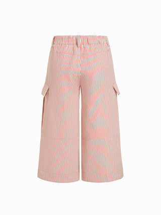 Cotton-blend Mid Rise Striped Cargo Barrel-leg Capri Trousers